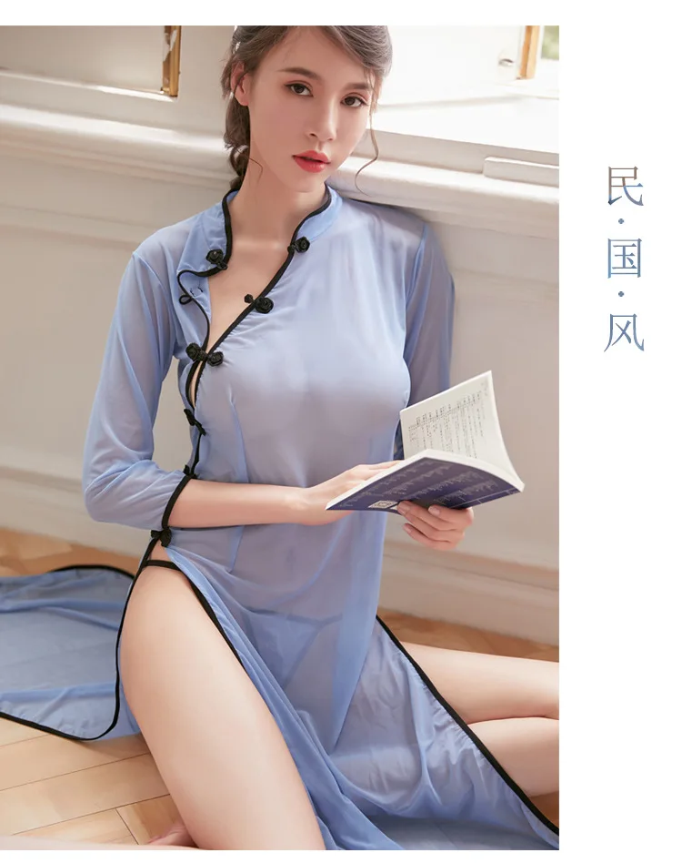 Китайское Ретро студенческое Cheongsam косплей сексуальное кружевное белье женское сексуальное эротичное ночное белье прозрачная сексуальная женская одежда