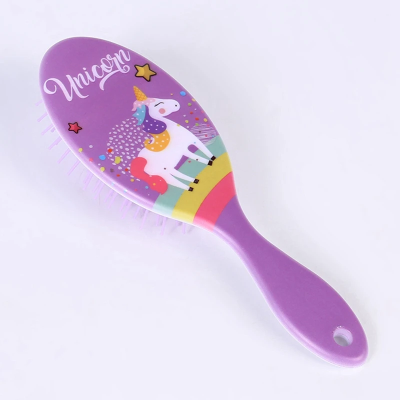Purple Милый Единорог животное Антистатическая щетка для волос Массажная расческа душ влажная Расчёска, облегчающая Расчесывание Волос Салон Инструменты для укладки волос - Цвет: Purple