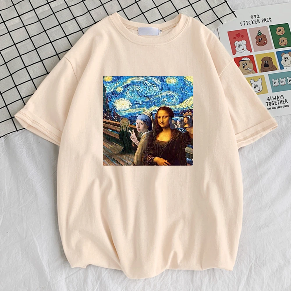 

Vincent Mona Lisa Sselfie Prints Men's T-Shirts Fashion Fit Tshirts Simplicity High Quality T Shirts Cool Oversize Man Clothing