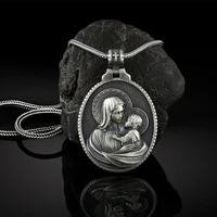 christian virgin mary embrace baby jesus pendant necklace men religious jewelry on the neck catholic vintage man chain necklace