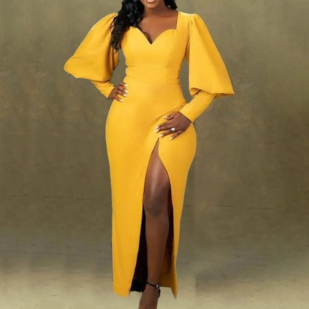 

Elegant Dress 2022 Autumn Winter Puff Long Sleeve Evening Party Dress Women Sexy V Neck Christmas Midi Dress White African Gowns