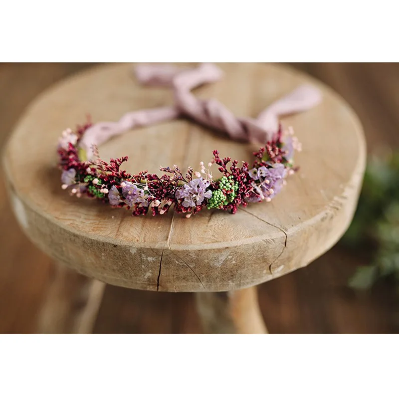 

HIKYMA Real flower series tiara mori hair band flower baby 100 days 1 year newborn photography props baby photo accessories