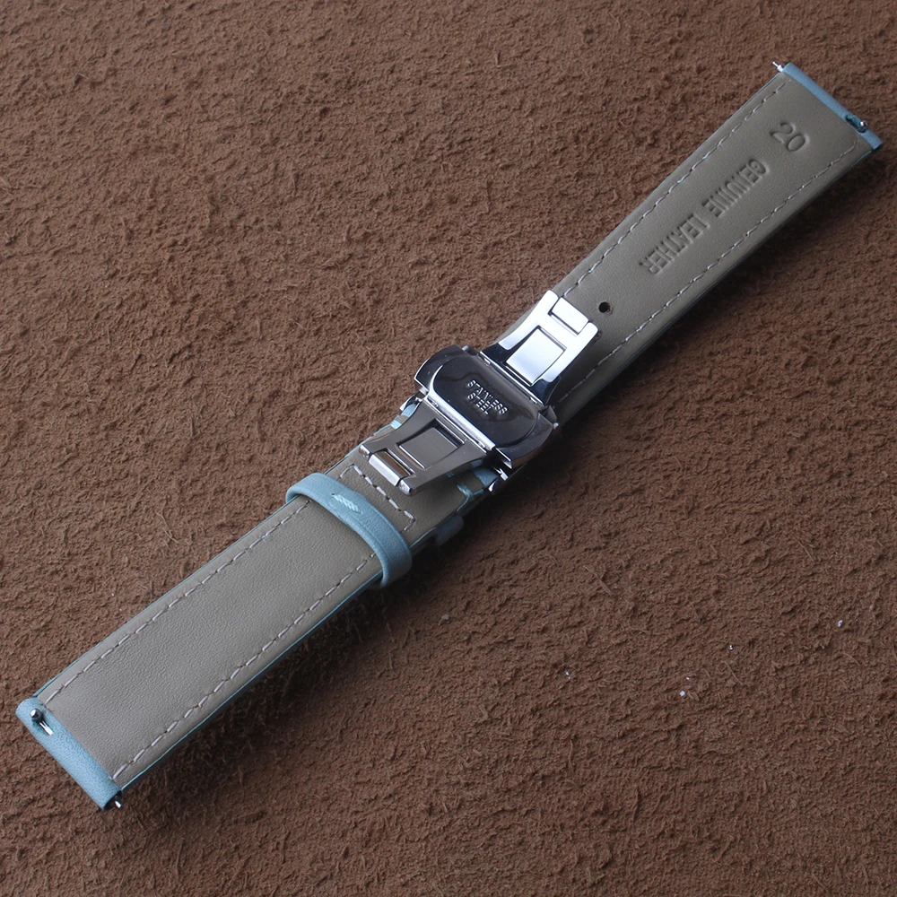 

Soft Genuine Calfskin Leather Watchband Watch band Strap Light Green for Male Female 14mm 16mm 18mm 20mm With silver buckle new