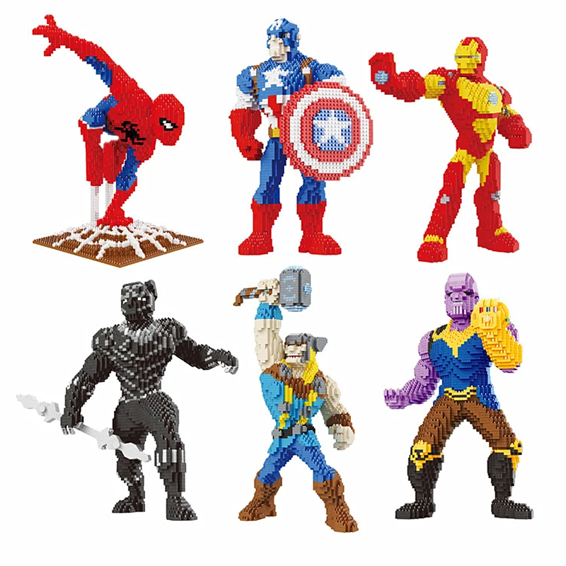

Фигурки героев Marvel, Мстители, из микрокристаллов, Железный человек, Тор, Человек-паук, Черная пантера, Кочевник, игрушки, война бесконечности