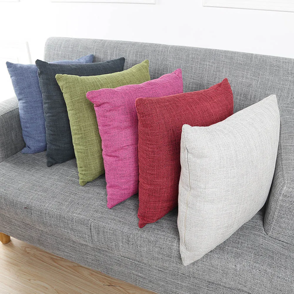 Простые Модные льняные наволочки для диванных подушек кафе дивана однотонные
