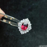 kjjeaxcmy fine jewelry 925 sterling silver inlaid natural pyrope garnet womens exquisite flower adjustable gem ring support det