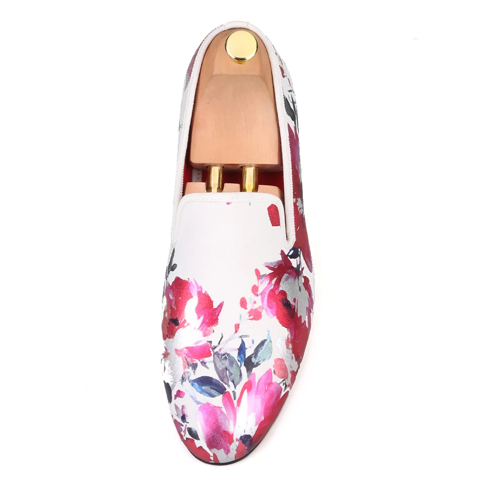 2019 new style Handmade white color print gold flower China men loafers wedding and party shoes Fashion men's flats | Обувь