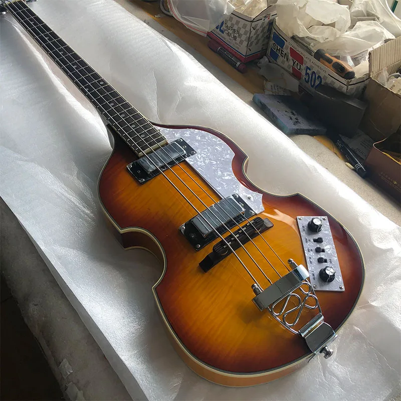 

High-quality 4-string electric bass, hollow bass, all tiger maple veneers, rose fingerboards, package freight