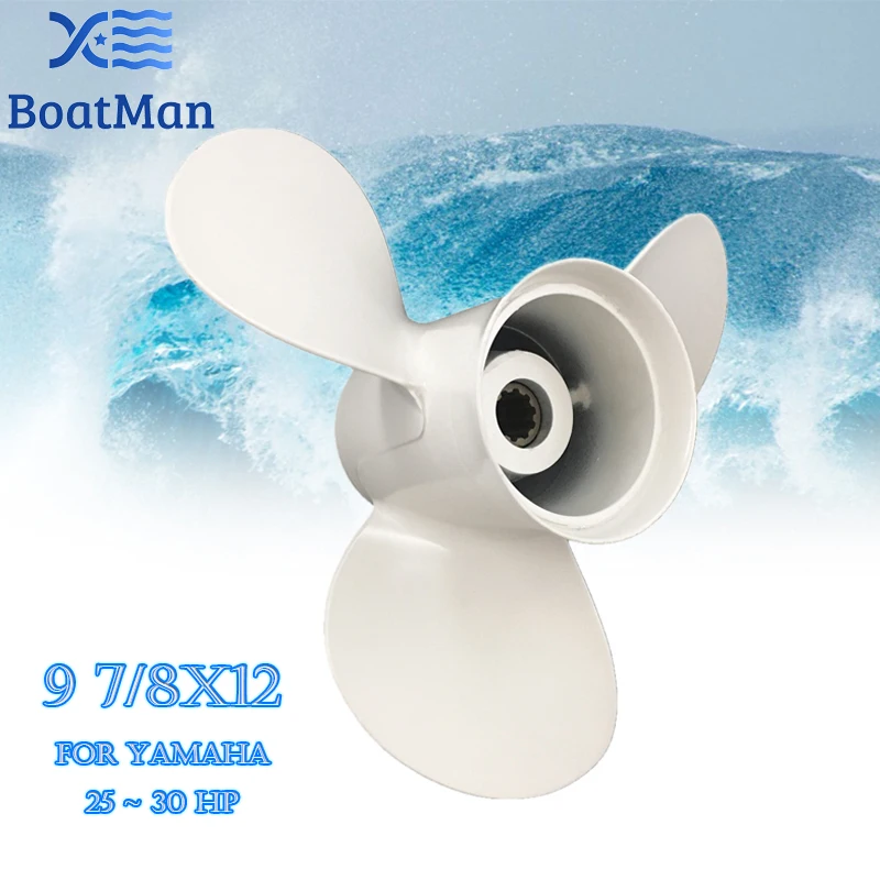 BoatMan® Propeller 9 7/ 8x12 For Yamaha Outboard Motor 20HP 25HP F25HP 30HP Aluminum 10 Tooth Spline 664-45954-01-EL Engine Part