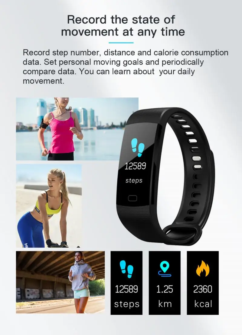 

Bluetooth Smart Bracelet Y5 Color Screen Sport Fitness Track Pedometer Hear Rate Blood Pressure Monitor Smart Wearable Device
