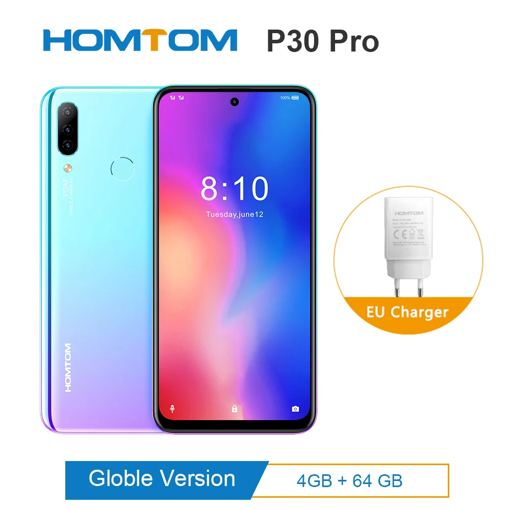 HOMTOM P30 pro Android 9,0 MTK6763 Восьмиядерный 4 Гб 64 Гб стеклянный чехол для смартфона 6,41 дюймов 4000 мАч 4G FDD-LTE мобильный телефон