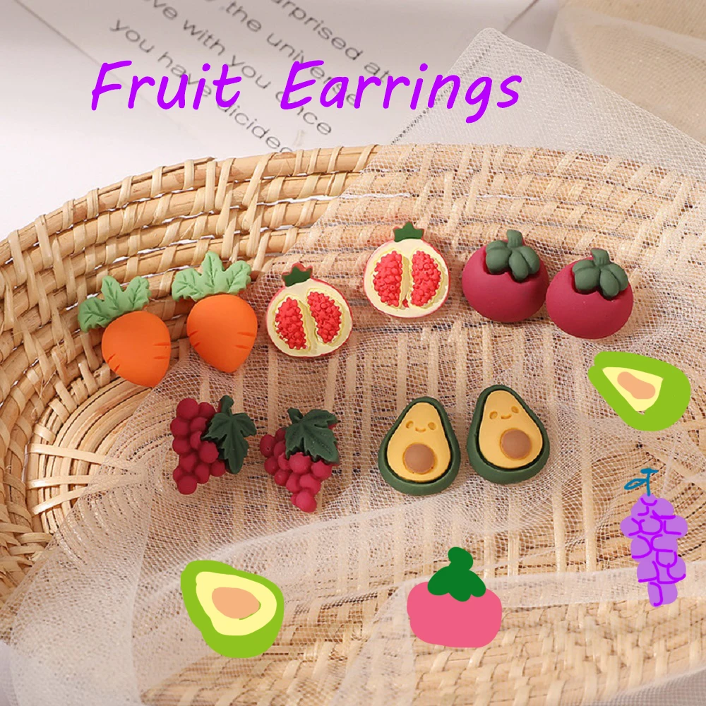 Корейские милые серьги гвоздики в виде винограда персика авокадо мангостина