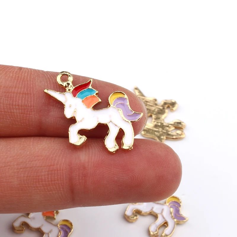10 шт. эмалированные Подвески в виде золотого единорога для сережек радужных