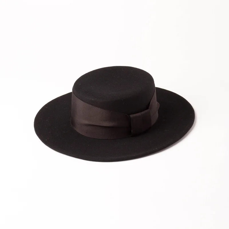 USPOP, новинка, Осень-зима, плоский верх, шерсть, fedoras, для женщин, Широкий Бант, лента, шерсть, шапки, модные, женские, одноцветные, толстые, шерстяные шапки