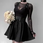 Черная юбка в стиле хипстера, черная юбка-баллон JK, Женская юбка на шнуровке, с молнией сзади, мини-юбка плиссе