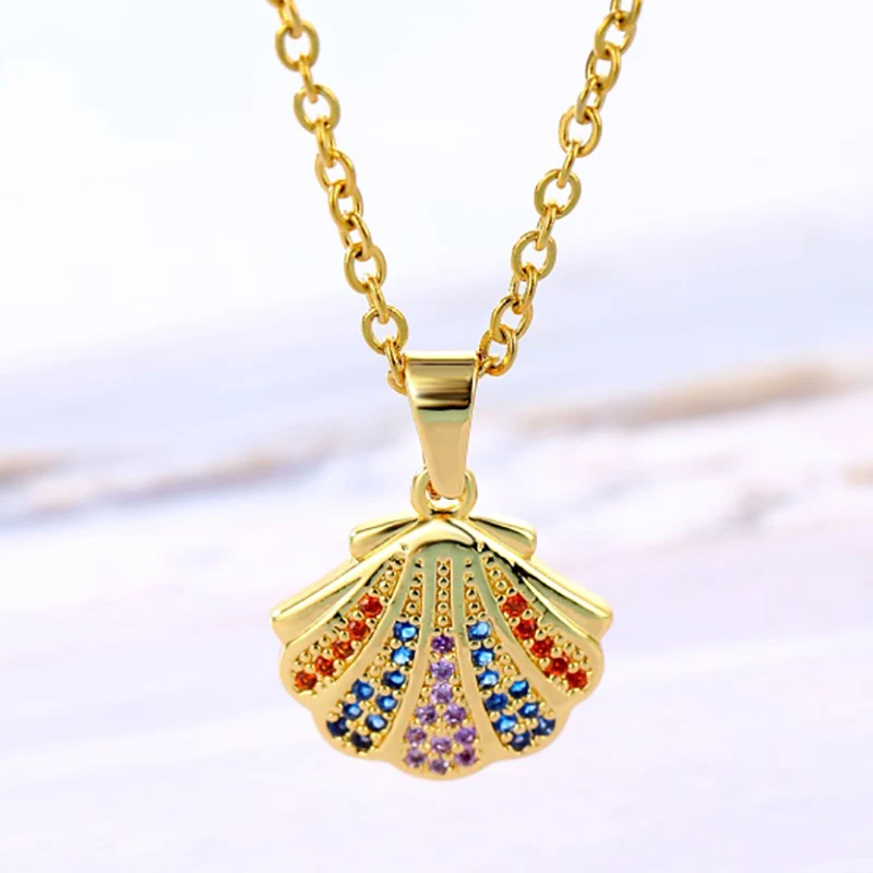 Ожерелье в форме ракушки цветные циркониевые позолоченные медные микро