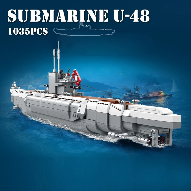 

1035pcs Military Submarine U-48 Building Blocks Battle Ship Bricks Creative Boat Weapon Model Kids Toys Children Gifts For Boys