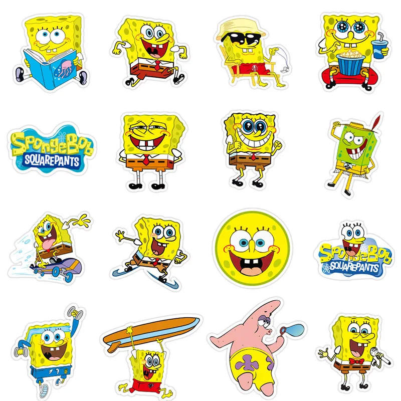 Esponja de dibujos animados para ni&ntilde;os, SquarePants amarillos de anime para monopat&iacute;n, tableta, ordenador, motocicleta, snowboard, coche, 10/50 unids/paquete-4