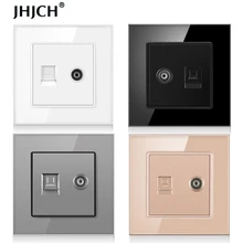 JHJCH crystal glass panel wall socket with CAT6 RJ45 internet computer data socket TV tel weak current socket