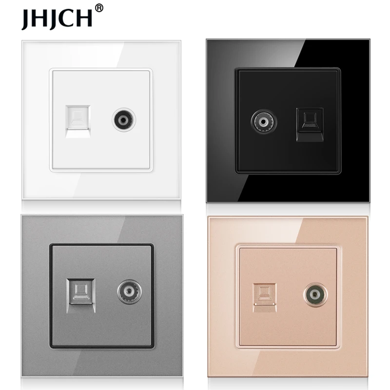 Настенная розетка JHJCH со стеклянной панелью разъем для интернет-компьютера CAT6 RJ45