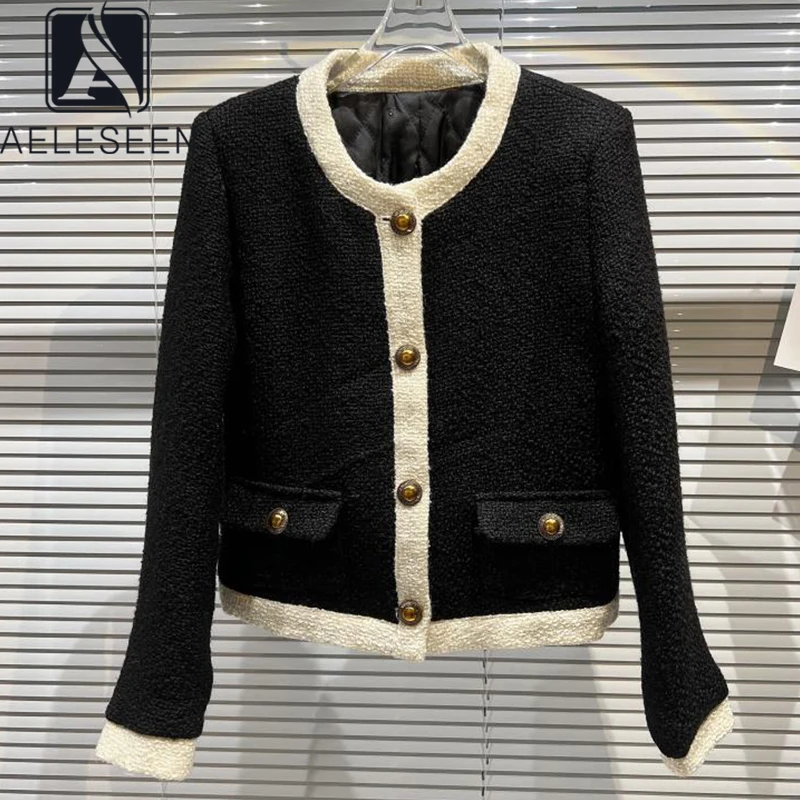 

AELESEEN Fashion Designer Autumn Winter Coat Women Black Creamy White Single Breasted High Quality Ladies With Thick