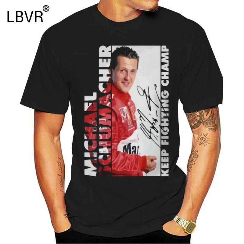 Футболка мужская с принтом Майкла Шумахера и надписью KEEP FIGHTING | Женская одежда