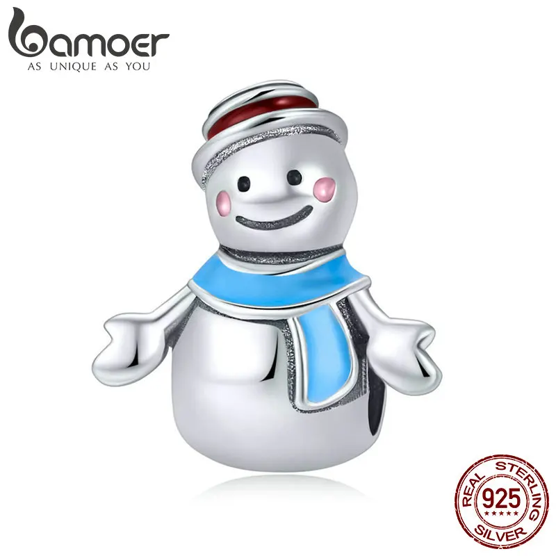 BAMOER подлинные 925 пробы серебряные Miss& Mr Снеговик Цвет эмаль талисманы подходят браслеты и ожерелья DIY ювелирных изделий SCC855