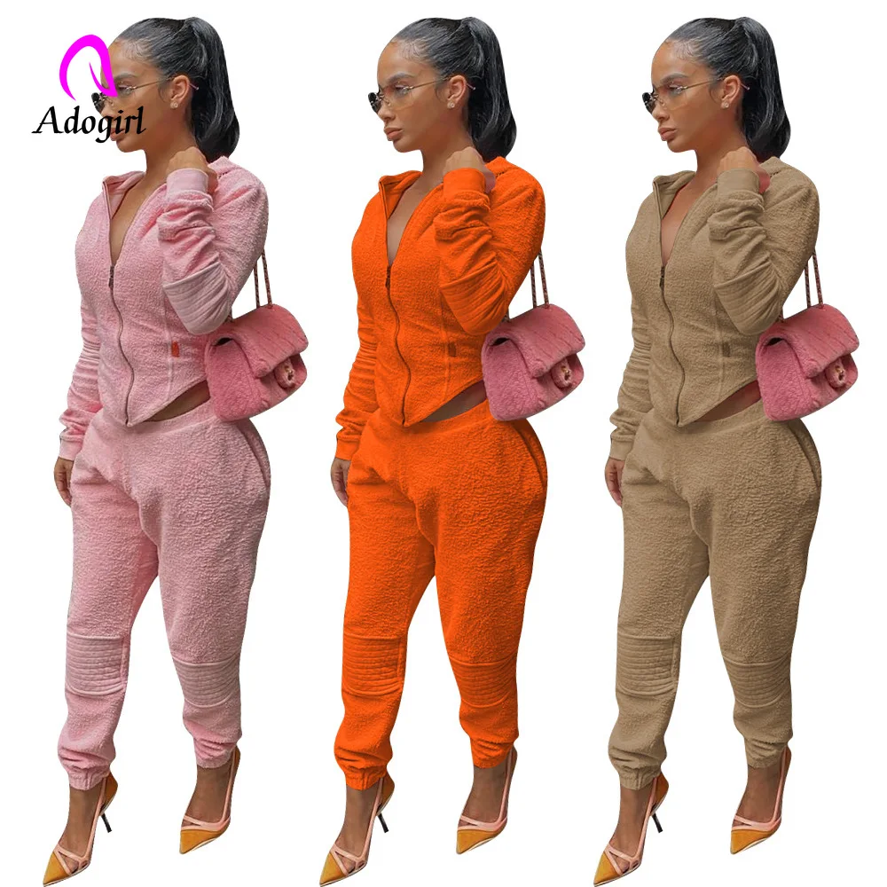 

Женский спортивный костюм для фитнеса, однотонный Бархатный комплект из двух предметов, зимние женские повседневные спортивные штаны и тол...