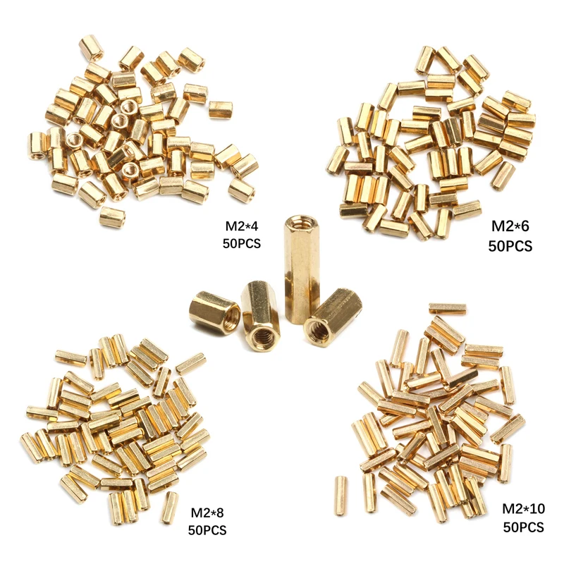 50PCS M2 Hex 4mm/6mm/8mm/10mm Nut Spacing Screw Brass Threaded Pillar PCB Motherboard Standoff Spacer Kit Hardware Parts | Обустройство