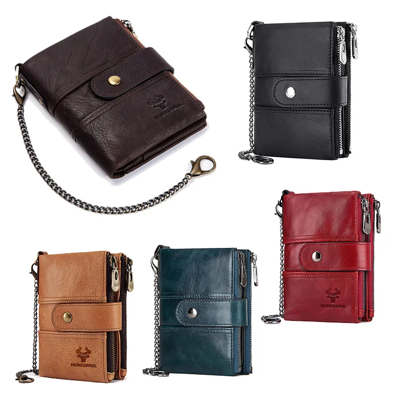 Кожаный кошелек HUMERPAUL с технологией Rfid, мужской кошелек Crazy Horse, повседневный кошелек для мелочи, Короткий Мужской кошелек, мини-чехол для кар...