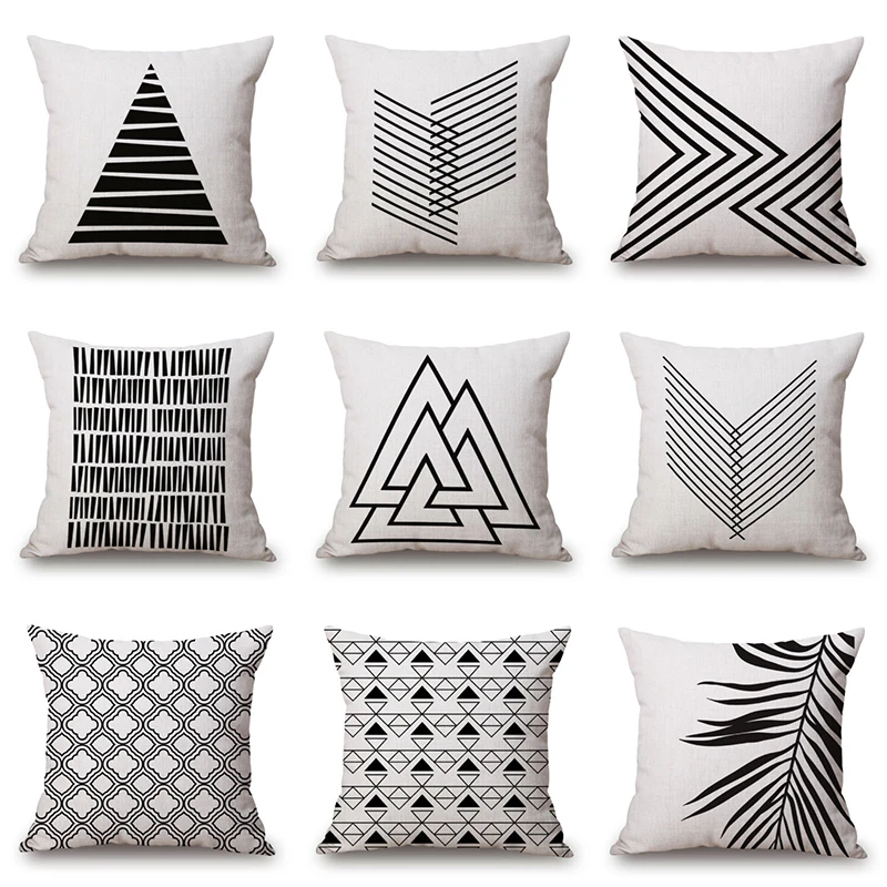 Черный и белый геометрический чехол для подушки из хлопка льна дома гостиной