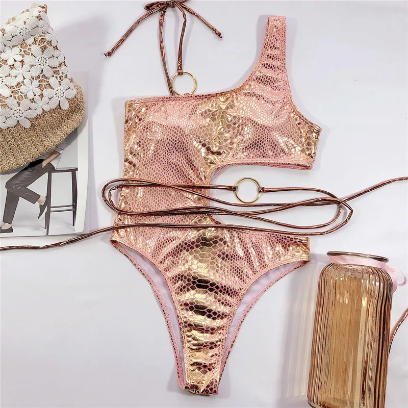 

Snake print Hollow out one piece swimsuit female Push up sexy swimwear women bathing suit Monokini bikini 2020 Summer beach wear