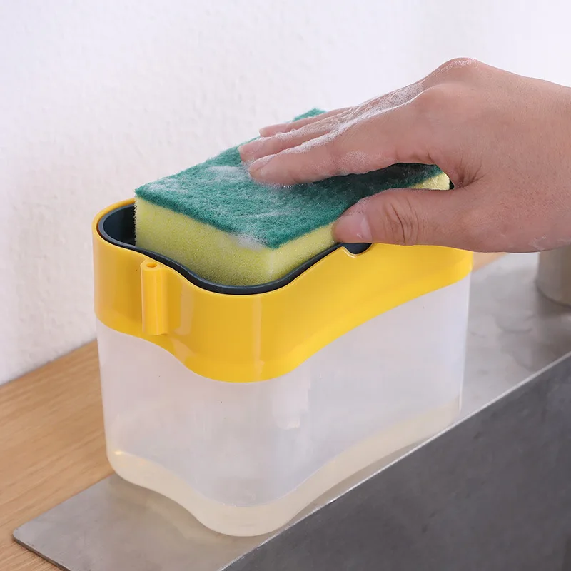 Enlarge Cleaning Pot Brush Kitchen Press-type Detergent Box Automatic Liquid Box Scouring Pad Dishwashing Brush Pot Artifact Soap Box