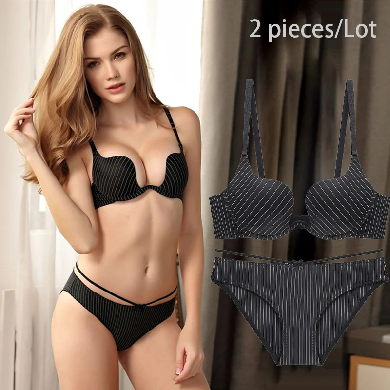 Комплект женского нижнего белья в полоску с бантом|Комплекты белья| |