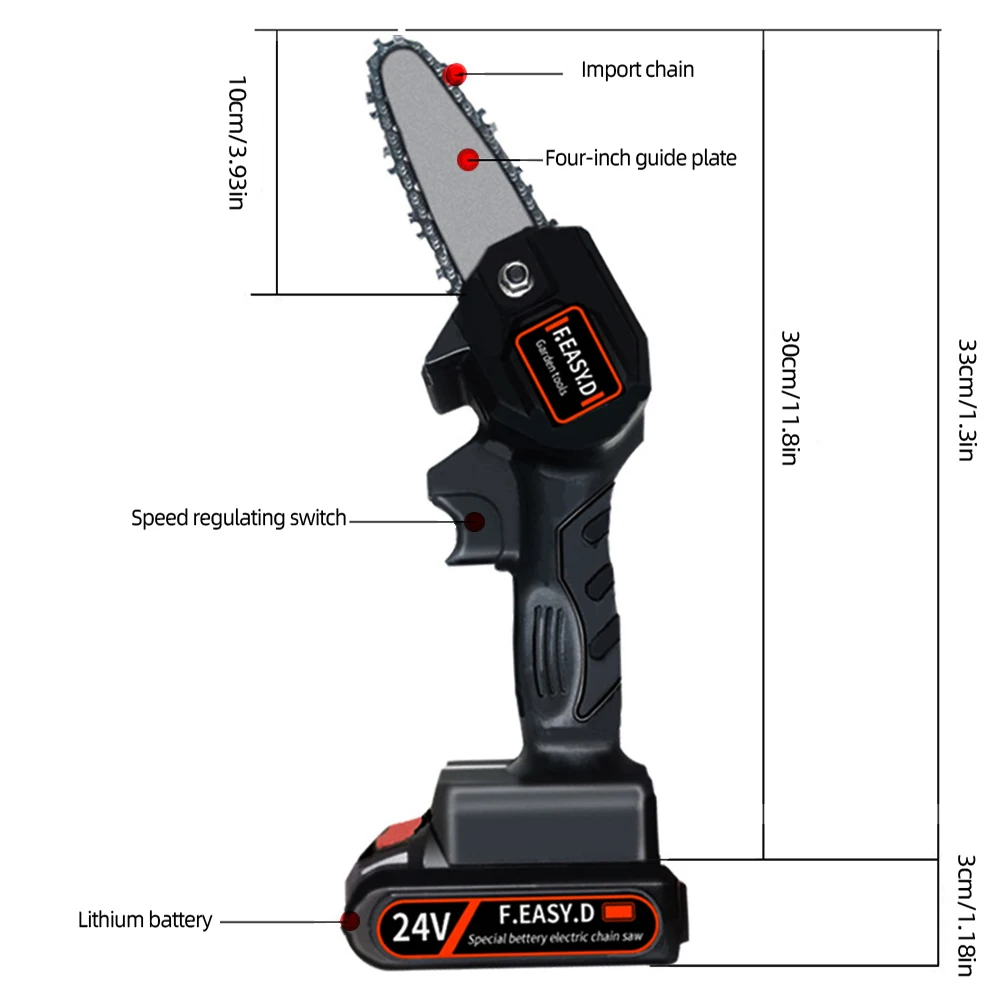 

Electric Pruning Chainsaw Rechargeable Mini Handheld Cordless Chainsaw Black for Garden Wood Tree Pruning Logging Power Tool