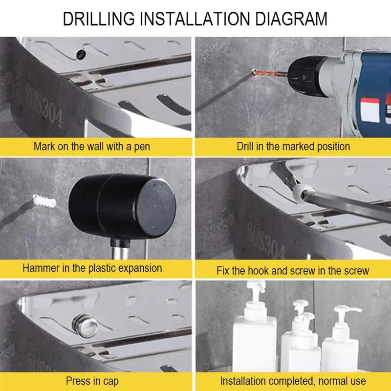 

Adhesive Shower Shelf Bathroom Shelf Without Drilling Shower Caddy Stainless Steel