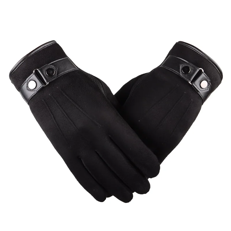 

Suede Non-fleece Touch Screen Gloves Men's Winter Thickened Warmth Riding and Driving Leisure Cotton Gloves Solid Wrist