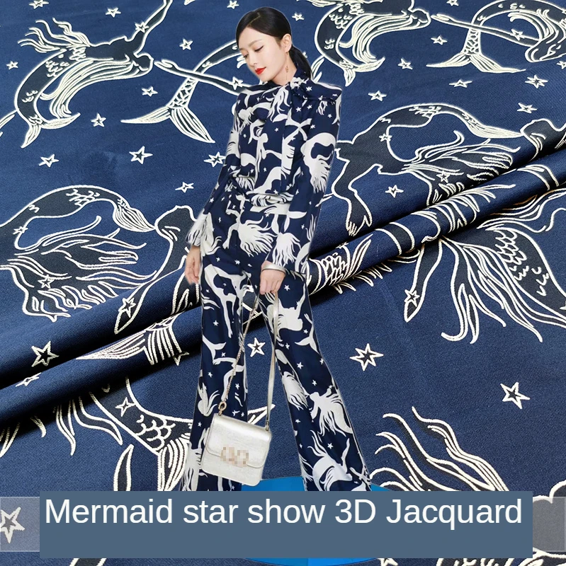 

132*50CM Brand New Mermaid Yarn-dyed Jacquard Fabric Skirt Suit Brocade Clothing Fabric Yellow Blue