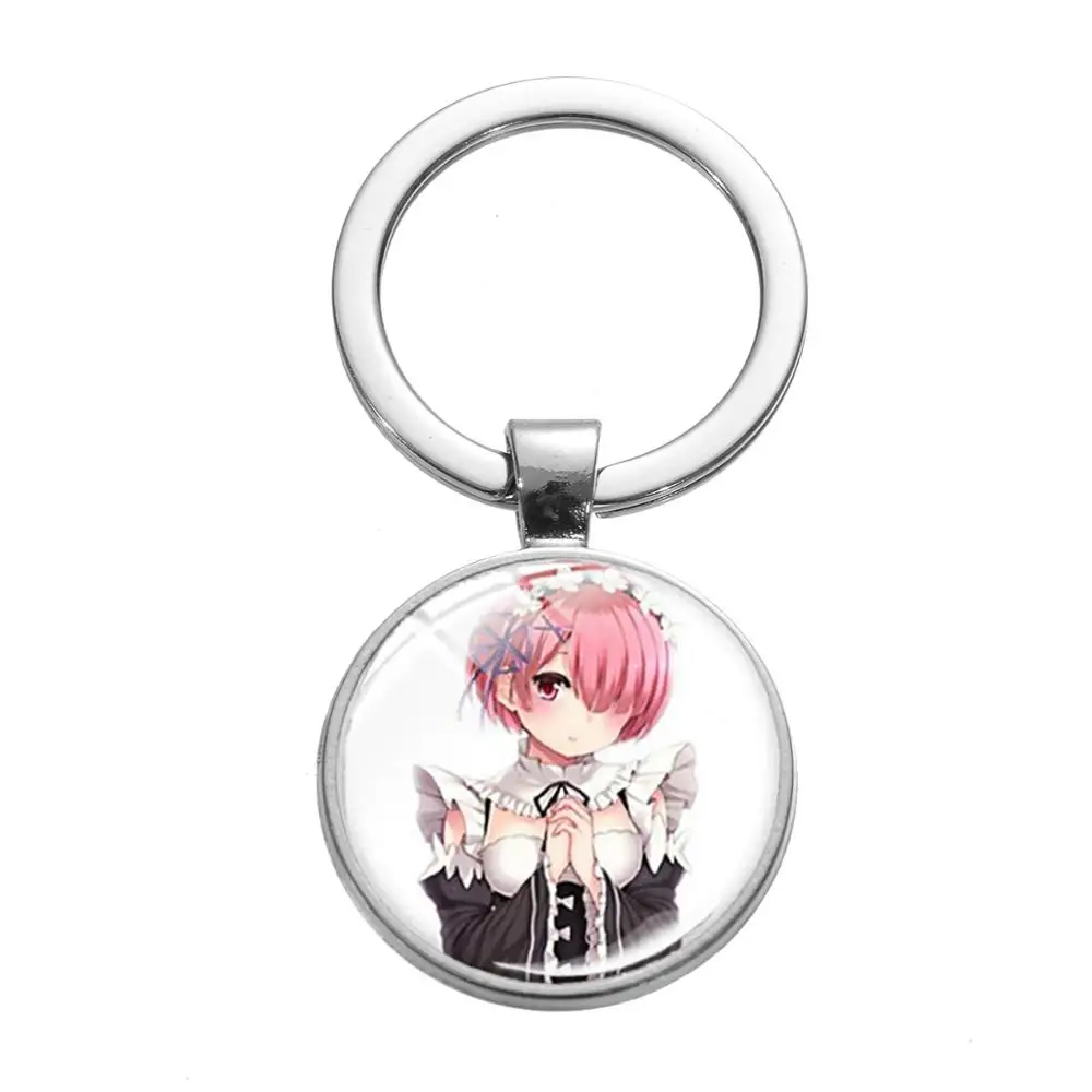 SONGDA Re Zero Starting Life in Another World Keychain Ram Rem Emilia Cartoon Pattern Handmade Glass Gem Key Chain Fans Souvenir | Украшения