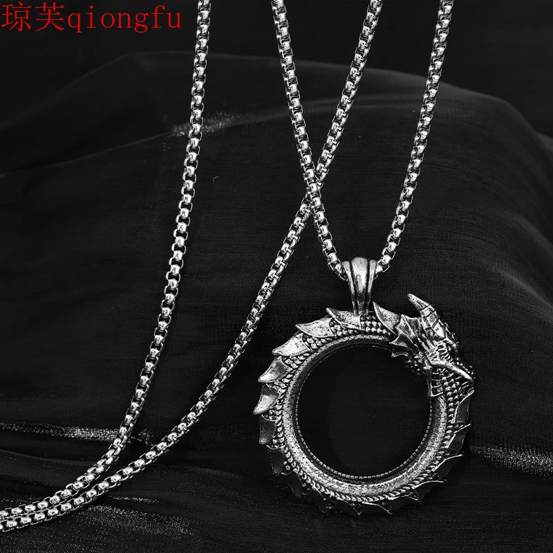 

Punk A brand hiphop men's trendy necklace ins ring Panlong cool titanium steel necklace pendant pendant pendant for best friends