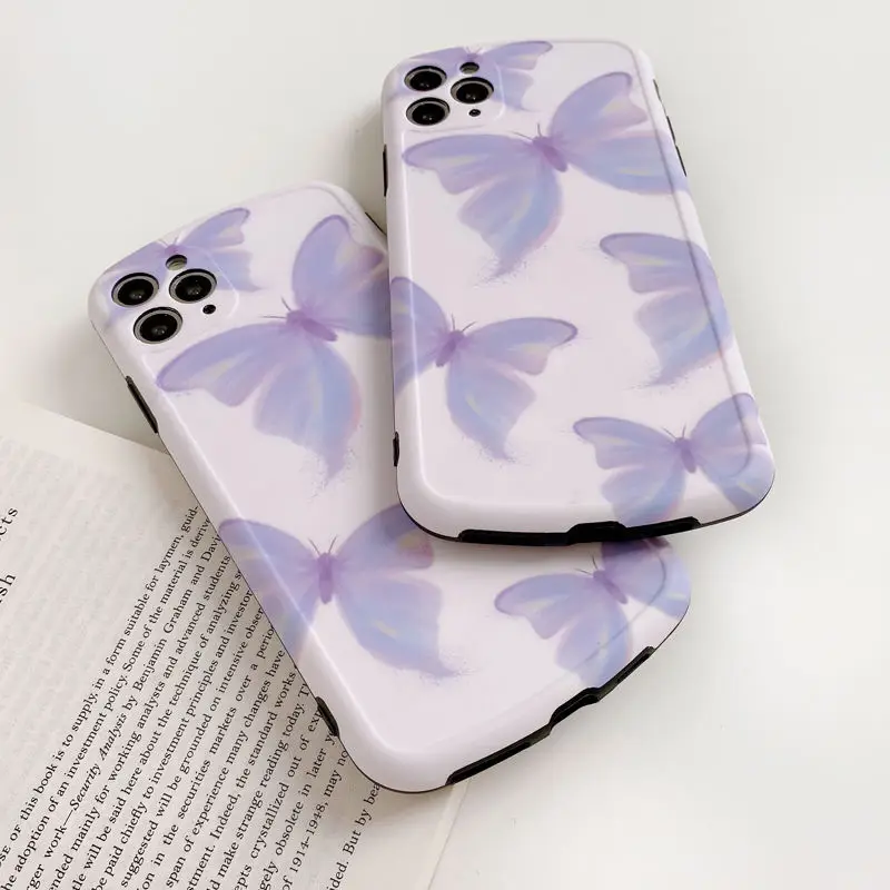 

Cute Purple Butterfly Phone Coque Case For iPhone SE 2020 11 Pro Max X XR XS 7 8 Plus Ultra Thin Soft TPU Silicone Cover Fundas