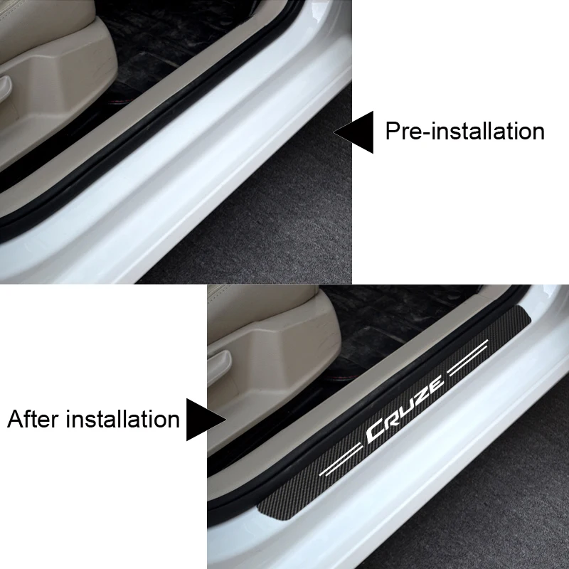 Chevrolet Cruze Colorado Spark Captiva Car Door Sill Guard Sticker Film - Set of 4 - Anti-Scratch Carbon Scuff Pedal Guards Cover image 3
