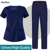 wholesale short sleeve suit nurse uniform pet grooming dentistry cleaning doctor work scrubs surgical gown solid color unisex
