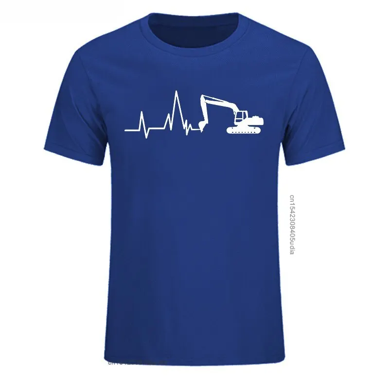 

New Summer Excavator Men T Shirt Short Sleeve Cotton Heartbeat Of Excavator T-Shirt Man Camisetas Men's Tshirt Fast Ship