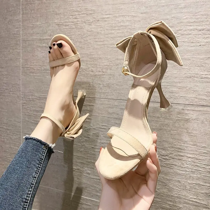 

Female Sandal 2021 Summer High Heels Sale Of Women's Shoes Buckle Strap Open Toe Girls High-heeled Fashion New Velvet Beige Clea