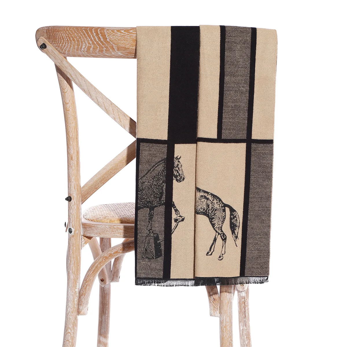 

New Style Cashmere Imitation Scarf for Men In Winter. Long Jacquard Scarf with Horse Pattern. Double Sided Warm and Cold Proof