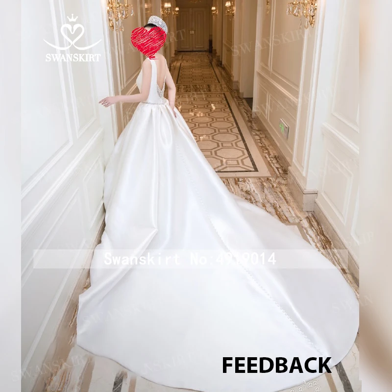 Роскошное атласное свадебное платье Swanskirt; Новинка года; платье принцессы трапециевидной формы с поясом со стразами и открытой спиной; платье невесты; Vestido de Noiva; K167