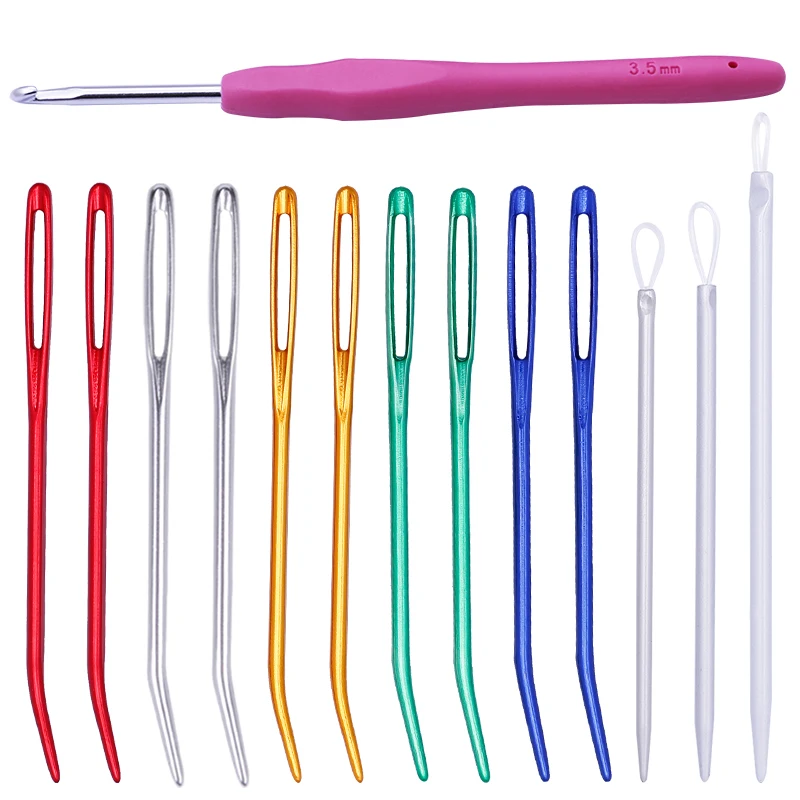 Nonvor вязальщиц большие глаза тупые иглы Алюминий с изогнутым кончиком гобелен