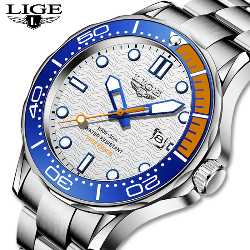 2021 LIGE Mens Watches Top Brand Luxury Fashion Business Watch Men's Stainless Steel Waterproof Wristwatch Relogio Masculino+Box