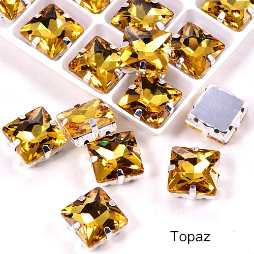 Topaz Квадратные много цветов стеклянные стразы шьют на стразы с коготь Flatback лучшие стеклянные стразы пришить на коготь из стразов для одежды B3467 - Цвет: Topaz